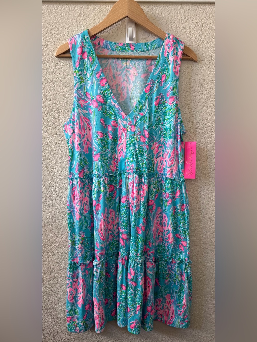 Lilly Pulitzer Large Lorina V-Neck Sleeveless Dress Amalfi Blue Best Fishes $118
